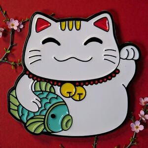 Lucky Cat With Fish Enamel Pin